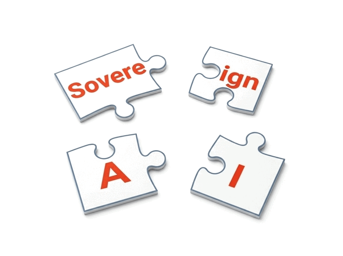 Four puzzle pieces coming together to spell “Sovereign AI”